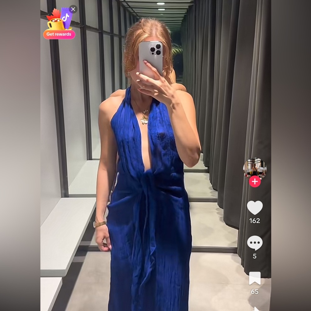 Zara Royal Blue front tie linen Dress
